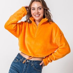 *4 Left* Neon Orange Crop Fleece Sweater